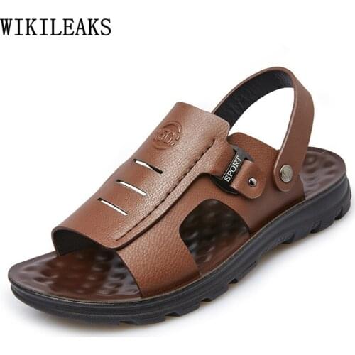 Designer Slides Mens Sandals Genuine Leather Man Sandals 2021 Summer Beach Sandals Slip on Shoes Men Leather Casual Shoes Scarpe