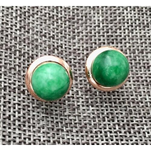 Natural 10mm Green Jadeite Jade Stud Earrings