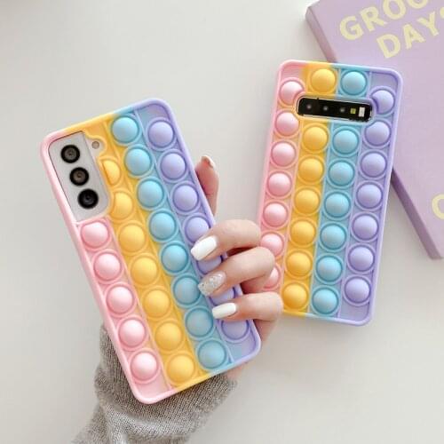 Fashion Rainbow Silicone Phone Cases For Samsung S9 S10 S20 S21 Note 9 10 20 A31 A51 A71 A12 A50 Reliver Stress Pop Bubble Cover