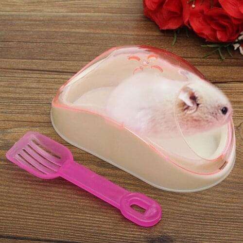 Cute Transparent Plastic Pet Hamster Mouse Bathroom Bath Sand Sauna Toilet Box With Shovel Hamster Rodent Mice Cage