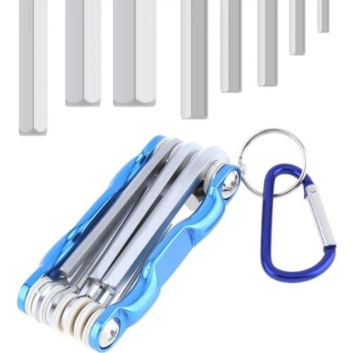 Folding Hex Wrench 8pcs/set Multifunctional Combination Chrome Vanadium Steel with Flat Head and Key Ring for Maintenance