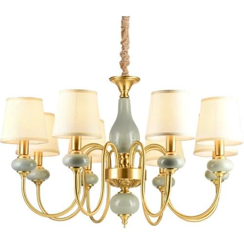 Modern Real Bronze Copper Chandelier for Bedroom Dining Living Room with Ceramics Luxury Chandelier Fixtures