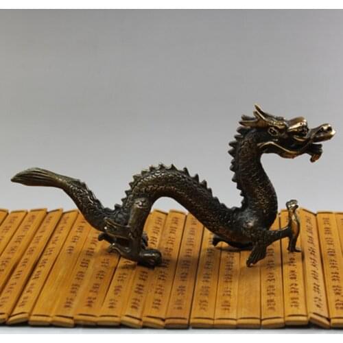 Animal Statue Dragon Ornaments Antique Copper Zodiac Crafts Feng Shui Mascot Ancient Player Home Collections Qinglong Beast