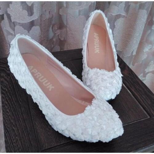 Middle heel white lace wedding shoes woman handmade lace brides bridemaid maid of honor bridal wedding pumps shoes plus sizes