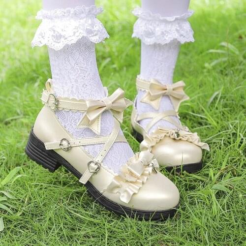Japanese Mori Womens Lolita Shoes Womens Retro Flat Bowknot Princess Kawaii Girl Women Shoes Vintage Sweet cos loli cute girl