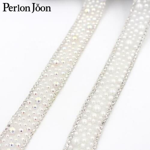 1yards AB color pearl decoration rhinestone trim hot fix ribbon bridal wedding DIY shoes bags decoration accessories TR113