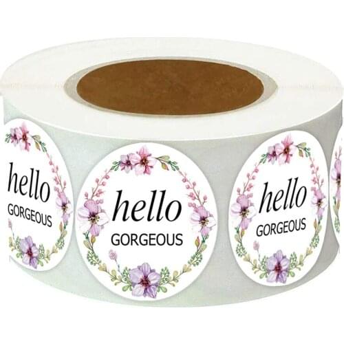 Hello Gorgeous Stickers 1.5" Round Floral Stickers for Birthday Party Favors Small Business Merchandise Bags 500 Envelope