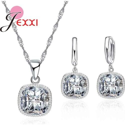 High Quality Square Austrian Crystal Earrings Set For Women 925 Sterling Silver Engagement Jewelry Sets Mothers Day Gifts