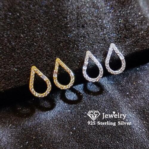 Simple Stud Earrings For Women S925 Silver Hollow Water Drop Cubic Zirconia Ring Wedding Bridal Fine Jewelry Accessories CCE735