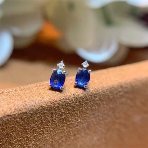 UBESTNICE Real 18K White Gold Fine Jewelry AU750 Water-Drop Oval Natural Sapphire Stud Earrings For Women Engagement Party Gift