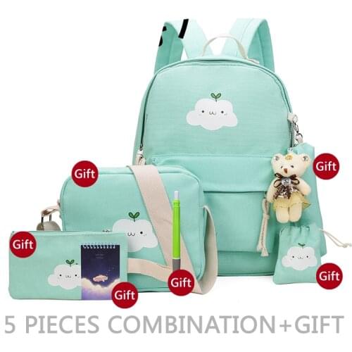 SJ Women Korean Canvas Backpack Preppy Female Student Leisure All-match Campus Schoolbag Backpack Lovely Students Bag Travel Bag