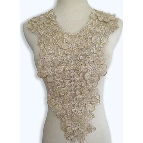 1pc Champagne Polyester Super Quality Fabric Organza Venise Lace Beautiful Flower Applique Lace Collar DIY Craft