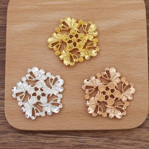 10 Pieces/Lot 36mm Round Metal Butterfly Tiaras Accessories Hair Sticks Component DIY Jewelry Settings