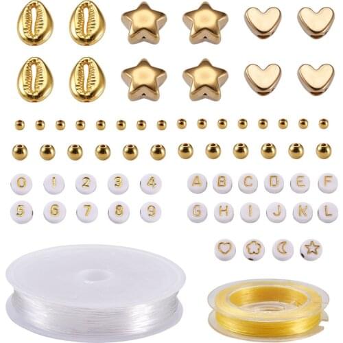 1690Pcs Acrylic Letter Beads Heart Star Cowrie Shell Beads with Elastic Crystal Thread for DIY Summer Themed Bracelet Jewelry