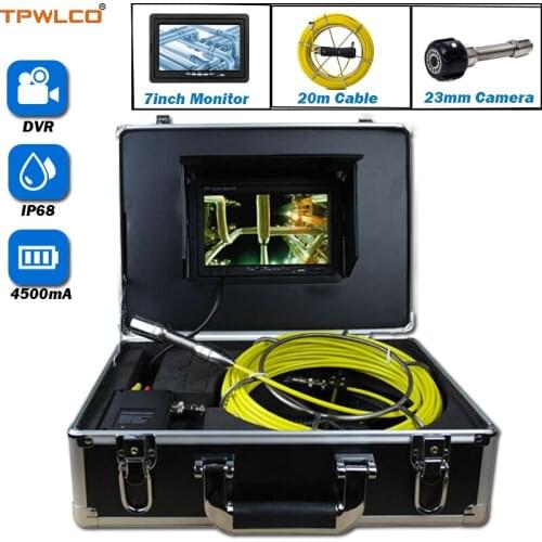 20m Cable 7inch Monitor Underwater Video Duct Pipe Inspection System With DVR 23mm Industrial Camera Head With 12pcs LED