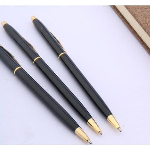 3pc school pen Black With golden Trim Metal student Ballpoint Pen School Student Office Gifts Stationery