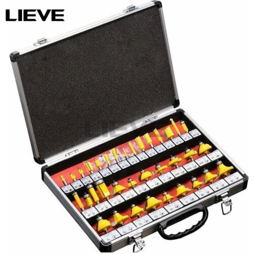 35PCS 1/4"(6.35mm) Shank Tungsten Carbide Router Bit Set Wood Woodworking Cutter Trimming Knife Forming Milling w/ Wood Case box