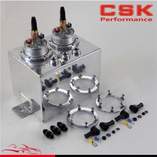 3L High Flow Fuel Swirl Surge Pot Tank + 2PCS External 044 Dual Fuel Pump Black/ Silver
