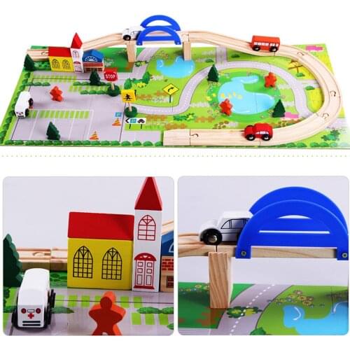 40pcs Wooden Train Track Accessories Racing Track Railway Car Toys Diy Assembly Wood Tracks For Children Gifts