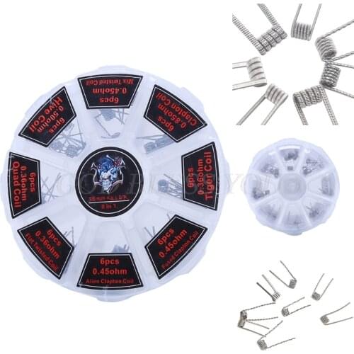 48Pcs/Set Pre Built Coils RTA RDA Flat Twisted Fused Clapton Quad Hive Alien Drop Shipping