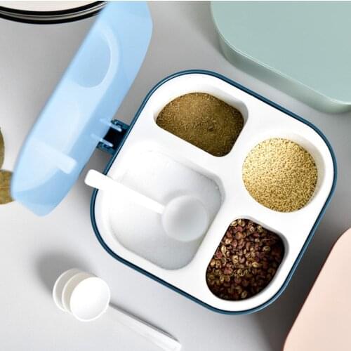 Jars For Spices Four Compartment Condiment Multi-Grid Spice Jar Pepper Storage Rack Salt Paprika Organizer Kitchen Supplies