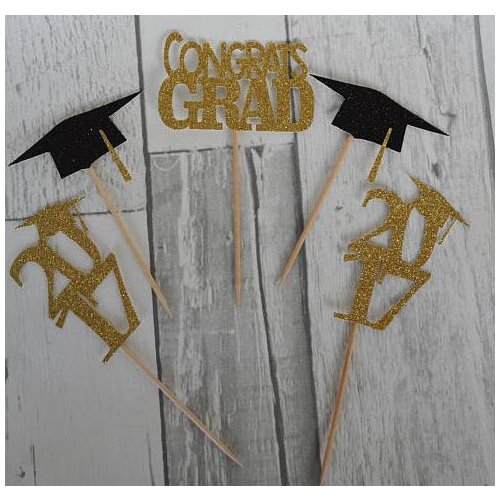 Glitter Graduation 2017, 2018 Congrats Grad cupcake toppers baptism Christening party decoration doughnut toothpicks