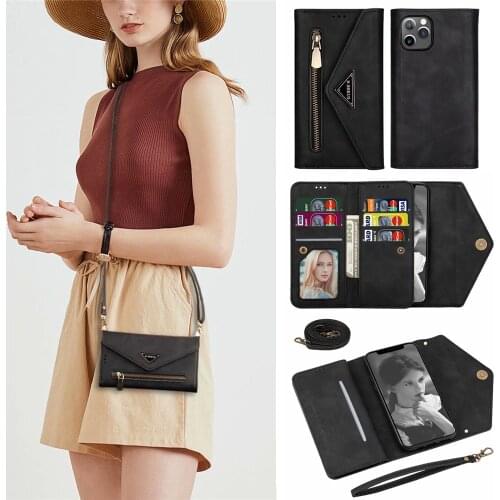 Card Holder Long Strap Crossbody Wallet Case For iPhone 11 12 Pro Max 12Mini X XR XS 7 8 Plus SE2020 Shoulder Bag Lanyard Cover