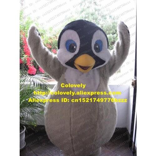 Black Grey Spheniscidae Penguin Penuins Baby Mascot Costume With Grey Fat Belly Mascotte Adult Plush Long Fur No.38 Free Ship