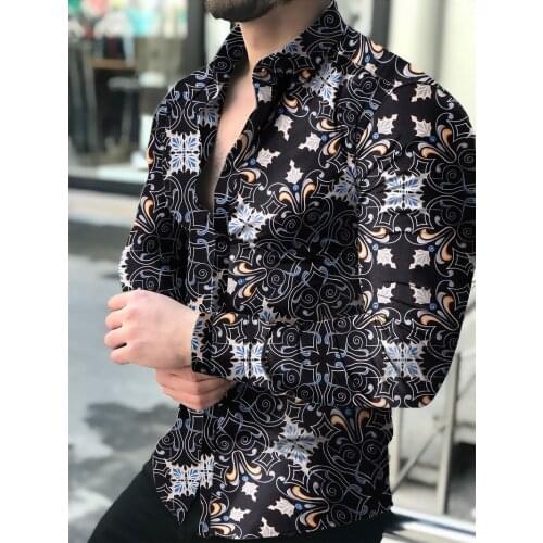 Camisas florales de manga larga de Otoño de 2021 para hombres camisas estampadas con flores de corte delgado para hombres cam