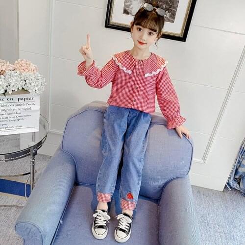 Girls Suit Blouse +Pants 2Pcs/Sets 2021 Lapel Spring Autumn Teenagers Outwear Kids Cotton Tracksuit Sport Suits Children Clothin