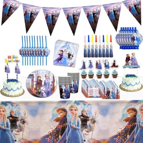 Disney Frozen Princess Snow Queen Theme Birthday Party Decorations Kids Girl Party Supplies Decor Baby Birthday Tableware Set