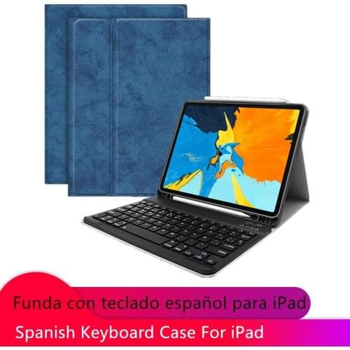 For iPad 2018 9.7 Spanish Keyboard Bluetooth Case W Pencil holder Smart Leather Cover For iPad pro 11 &10.5 &air 2 case