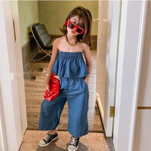 Mihkalev Baby Girl Denim Set 2021 Kids Summer Clothes Sets Children Jeans Clothing Sets Girls 2Pieces Outfits