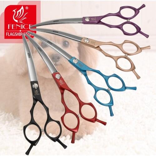 Fenice 6.5/7.0 inch Colorful Professional Pets Grooming Scissors Curved Dogs Hair Cutting Shear Japan 440C