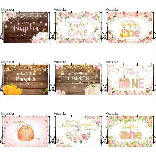 Little Pumpkin Baby Shower Backdrop 1st Birthday Newborn Kids Portrait Photo Background Prop Pink Flowers Birthday Party Deocr