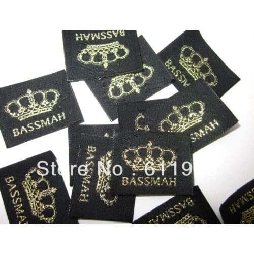 Customized embroidered GOLDEN thread labels/tags/clothing woven labels/logo/garment gold tag with cut and fold FREE SHIPPING