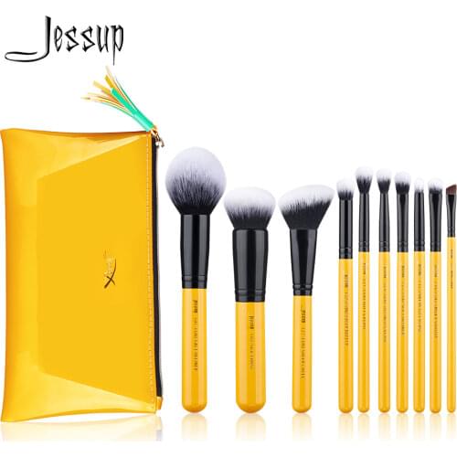 Jessup Brushes Citrus Color 10pcs/set Contour Makeup Brush Synthetic Hair Powder Foundation Blush Eyeshadow Blending