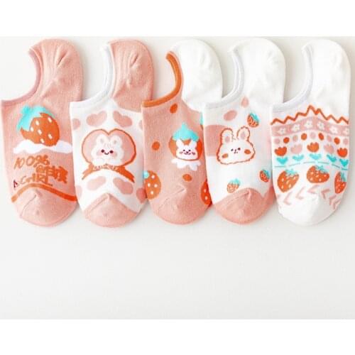 Strawberry Series Invisible Boat Light Tops Womens Socks Cotton Womens Socks