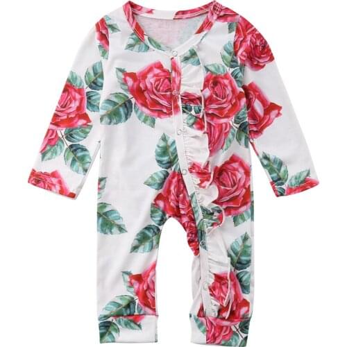 Newborn Baby Girl Kid Floral Casual Romper Jumpsuit Sunsuit Long Sleeve Romper Clothes