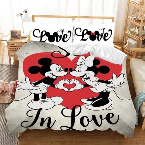 Disney Mickey Minnie mouse Cartoon Bedding Set Lovely Couple single Twin Full King Duvet Cover PillowCase gift for children
