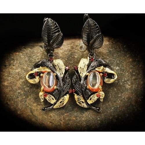 CIZEVA Exaggerated Two Tone Black Gold Drop Earrings for Women Creative Vintage Flower Tungsten Dangle Earrings