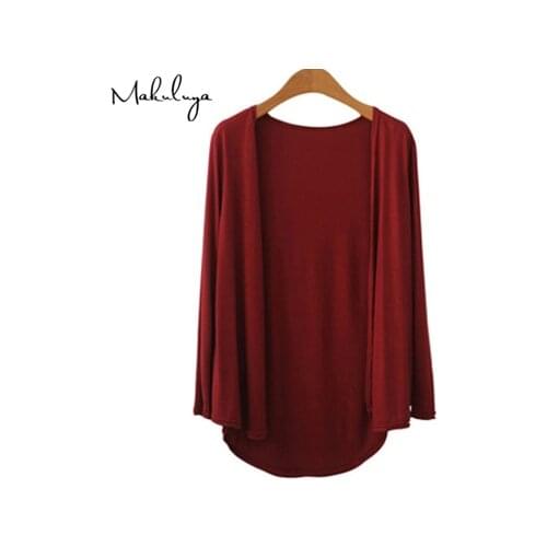 Makuluya Autumn Women Solid Color Modal Female Outerwear Short Sweater Long Sleeve Cardigan coat Sapphire Wine Plus Size QW