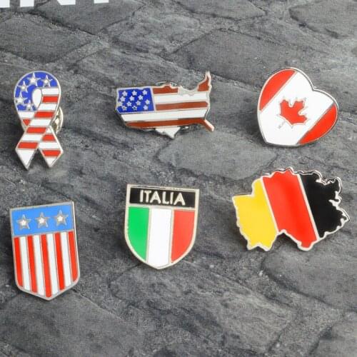 Mini American Italy Canada National Flag Badge Brooch Heart Silk Ribbon Shape For Patriots Coat Hat Backpack Brooches Icons