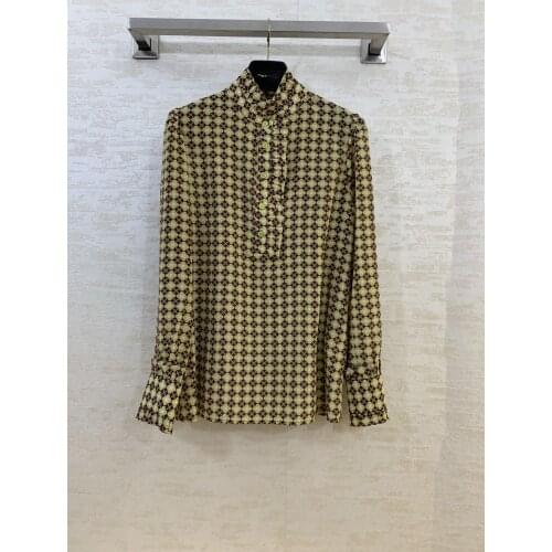 Fashion 2021 new ladies long sleeve sexy casual silk printed shirt 0108