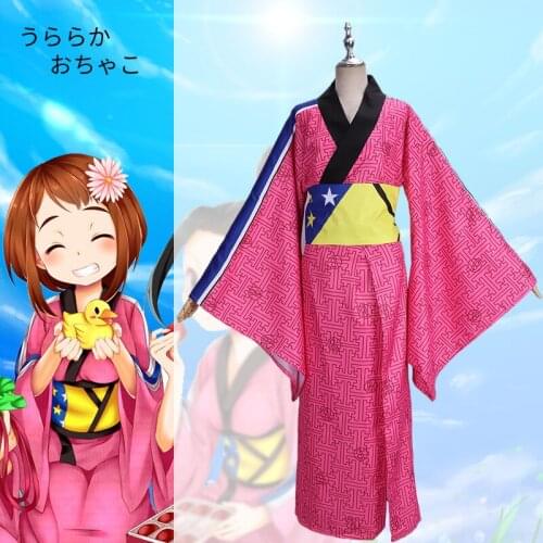 My Hero Academia Kimono Skirt Top Suits Ochako Uraraka Boku No Hero Academia Short Brown Wig Halloween Women Cosplay Costumes