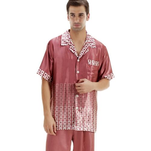 Mens Pajamas Set Mens Roupas Masculinas Top Quality Satin Sleepwear Home Clothes Summer/Autumn Pyjamas Short-Sleeved Long Pants