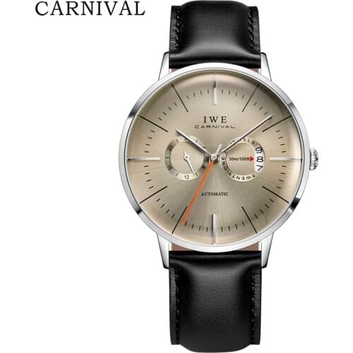 Top Brand CARNIVAL 2020 New Mens Automatic Mechanical Watches Japan Movement Genuine Leather Band Calendar Sapphire Montre homme