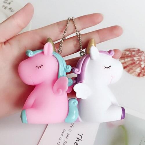 Soft Squishy Unicorn Key Chain Handbag Key Ring PomPom Bag Charm Pendant Gift Cartoon Unicorn Shape Keychain Silicone Material