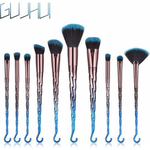 GUJHUI 10pcs Make up Brushes Beauty Tool Fan Brush Bright Exclusive Makeup Brushes Set Foundation unicorn Brush Free Drop Ship