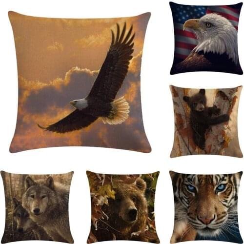 Pillowcase Tiger Eagle Wolf Animal Cotton Linen Cushion Covers Home Decorative Pillows Bedroom Euro Pillow Cover Free Shipping